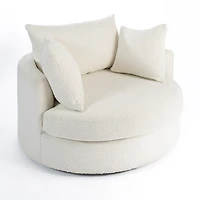 Round Cream Boucle Swivel Accent Chair