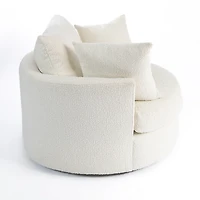 Round Cream Boucle Swivel Accent Chair