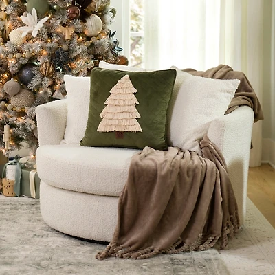 Round Cream Boucle Swivel Accent Chair