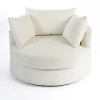 Round Cream Boucle Swivel Accent Chair