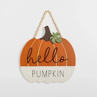 Hello Pumpkin Beaded Hanging Wall Plaque