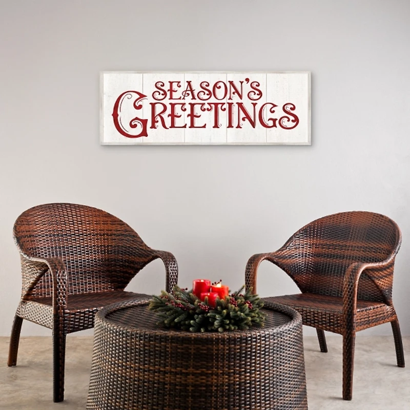 Season's Greetings Rustic Framed Canvas Art Print