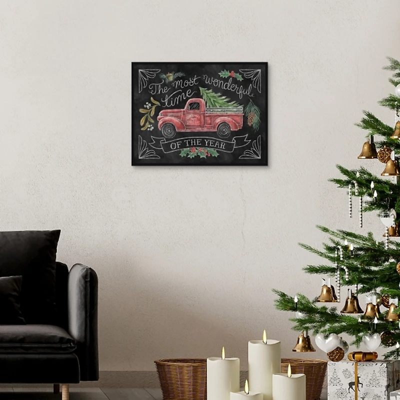Christmas Chalkboard Truck Framed Canvas Art Print