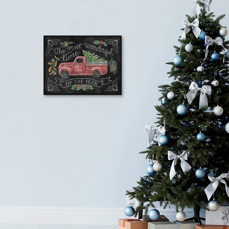 Christmas Chalkboard Truck Framed Canvas Art Print