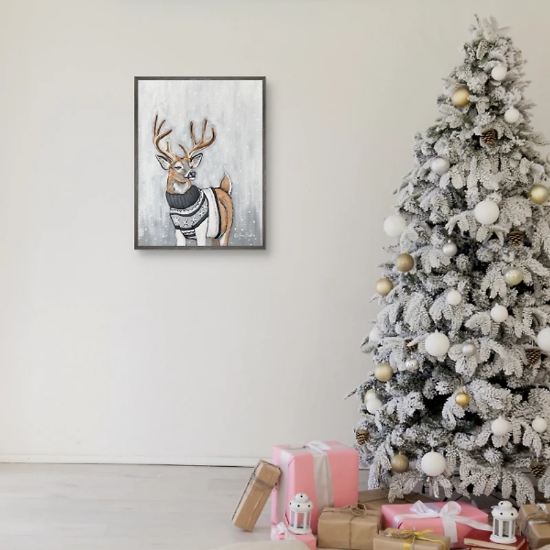 Reindeer in a Sweater Framed Canvas Art Print