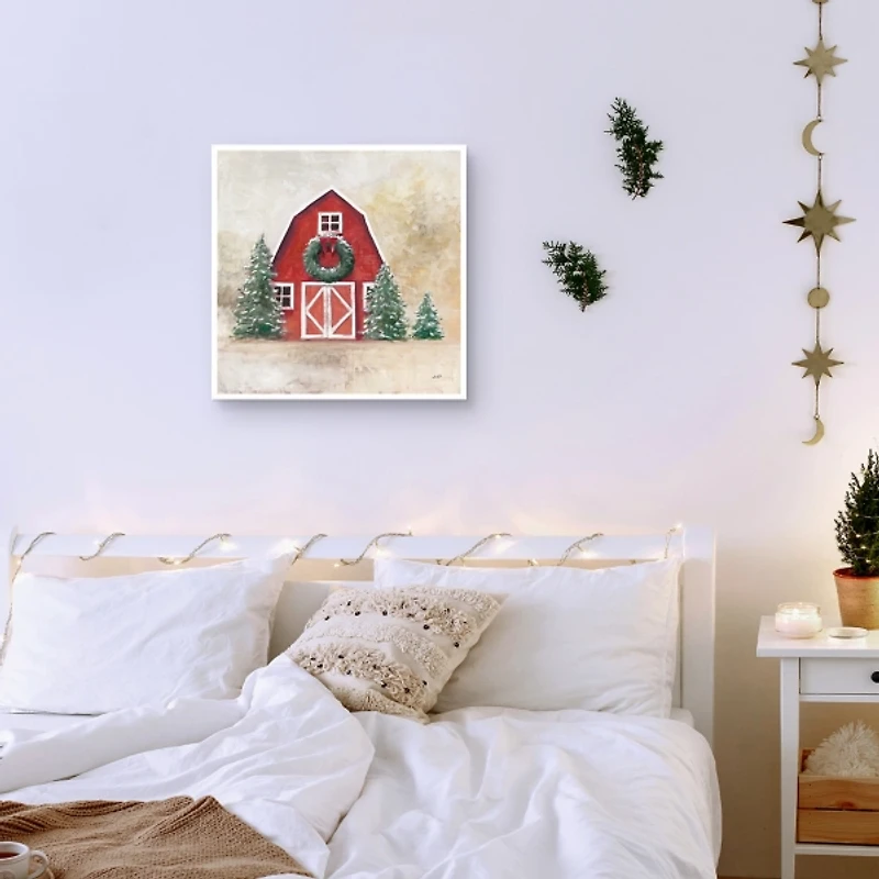 Merry Red Barn Framed Canvas Art Print