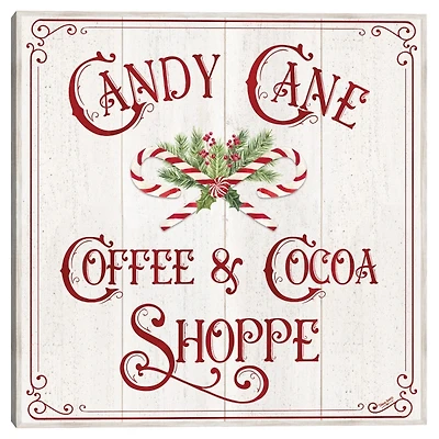 Vintage Candy Cane Christmas Canvas Wall Plaque