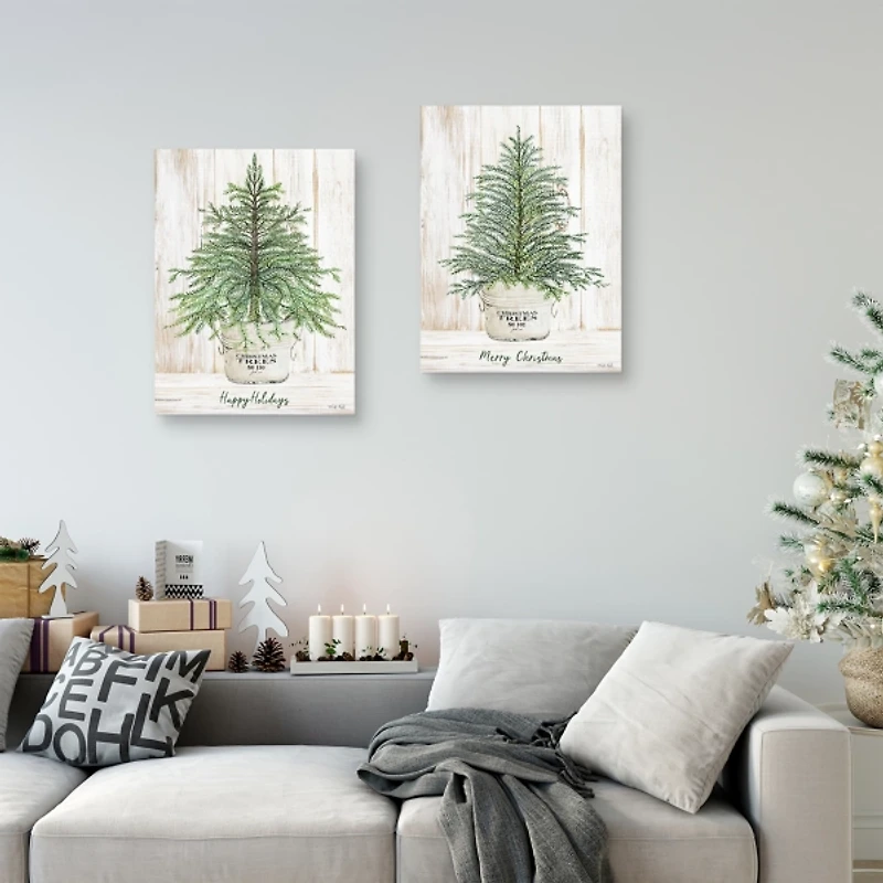 Happy Holidays Merry Christmas Trees 2-pc. Art Set