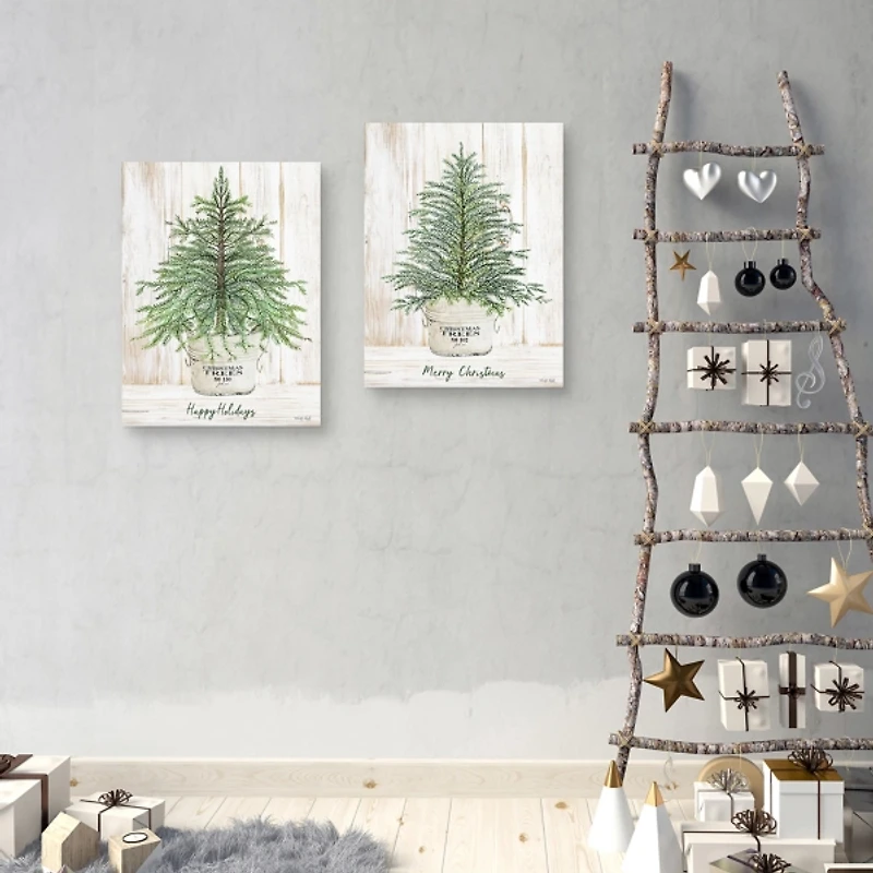 Happy Holidays Merry Christmas Trees 2-pc. Art Set