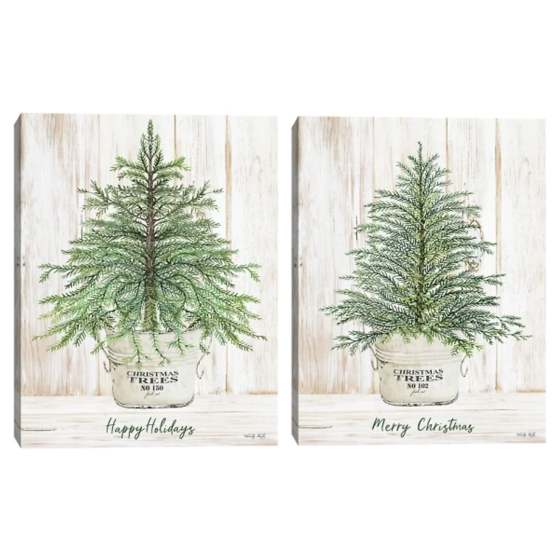 Happy Holidays Merry Christmas Trees 2-pc. Art Set