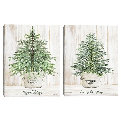 Happy Holidays Merry Christmas Trees 2-pc. Art Set