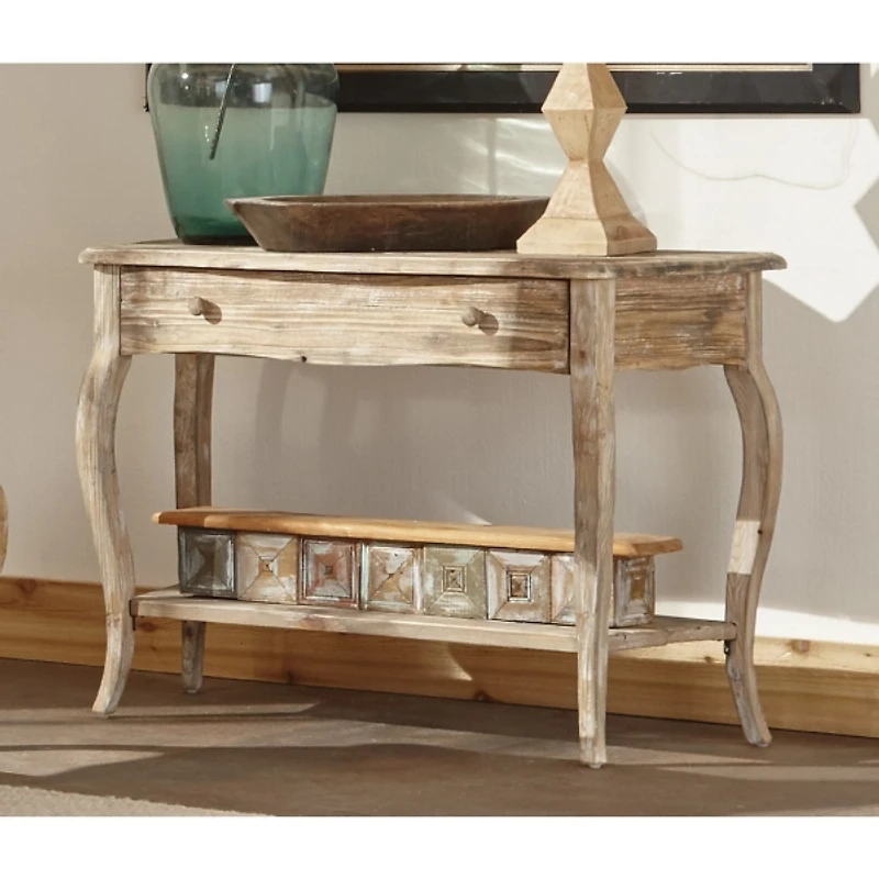 Rustic Brown Wood Curved Console Table