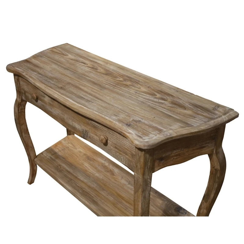 Rustic Brown Wood Curved Console Table