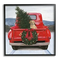 Gold Pup in a Red Truck Framed Art Print