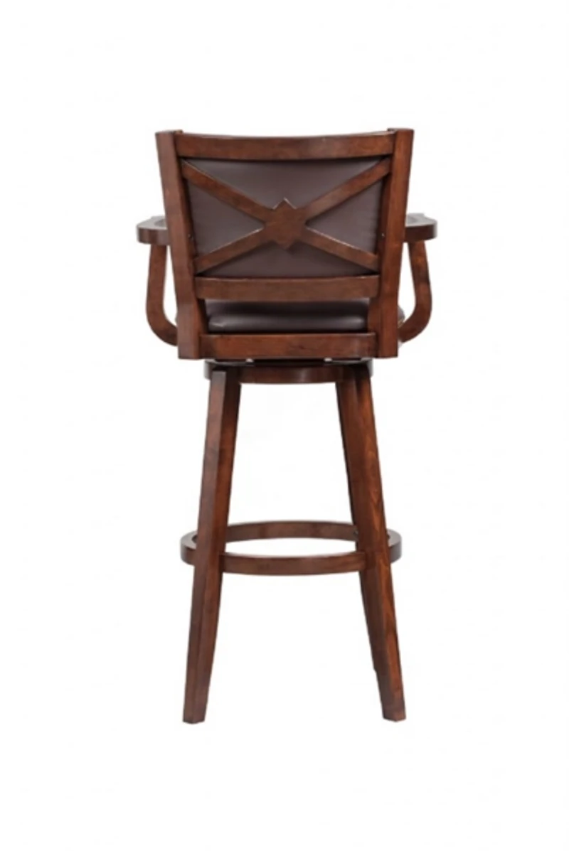 Brown Wood and Faux Leather Swivel Bar Stool