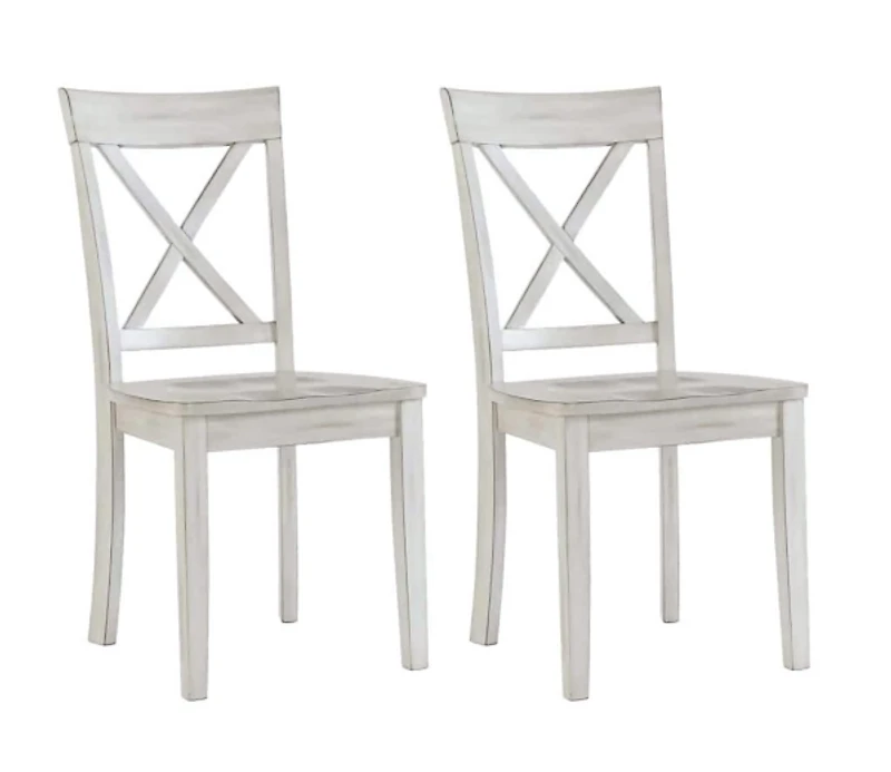 Antique Whitewashed Wood Dining Chairs, Set of 2