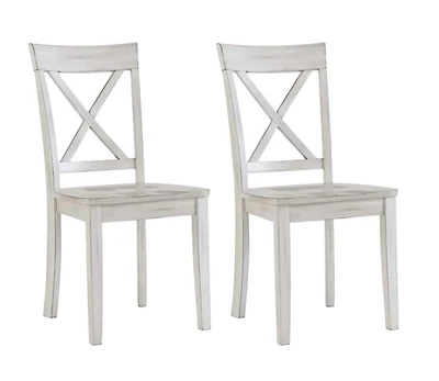 Antique Whitewashed Wood Dining Chairs, Set of 2