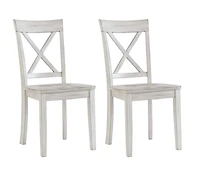 Antique Whitewashed Wood Dining Chairs, Set of 2