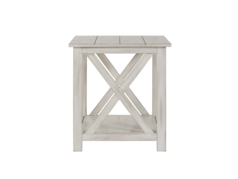 Antique Whitewashed Wood Rectangular Side Table