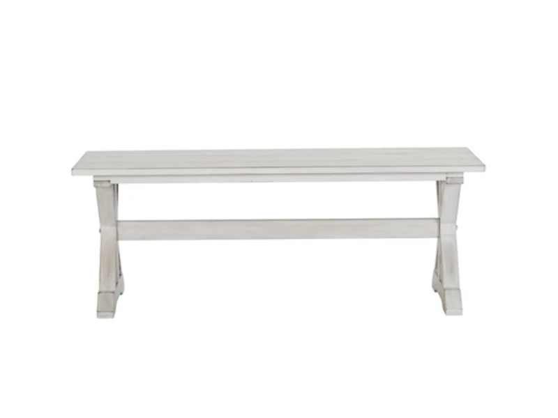 Antique Whitewashed Wood Dining Bench