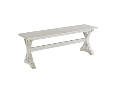 Antique Whitewashed Wood Dining Bench