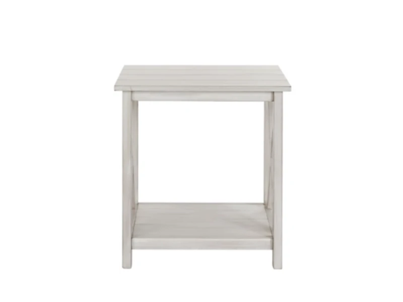 Antique Whitewashed Wood Square Side Table