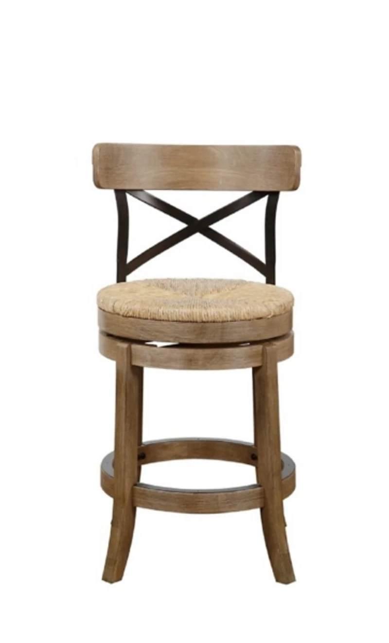 Light Brown Wood and Seagrass Swivel Counter Stool