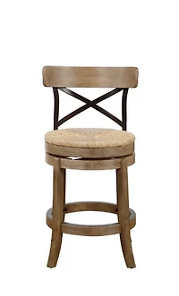 Light Brown Wood and Seagrass Swivel Counter Stool