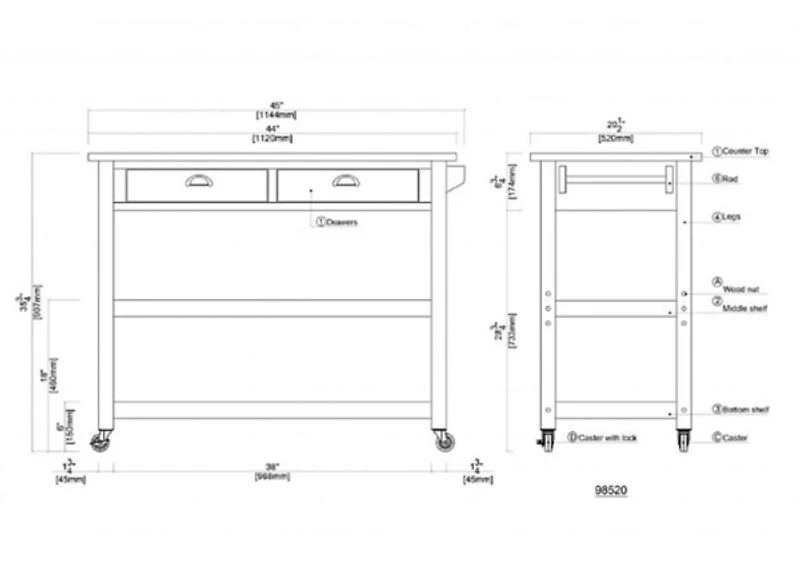 Barnwood Sonoma Stainless Steel Top Kitchen Cart