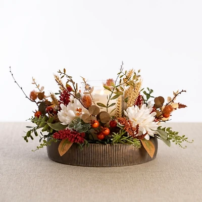 Mum and Greenery Mix Candle Centerpiece
