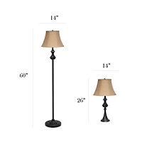 Simple Bronze Metal 3-pc. Floor and Table Lamp Set