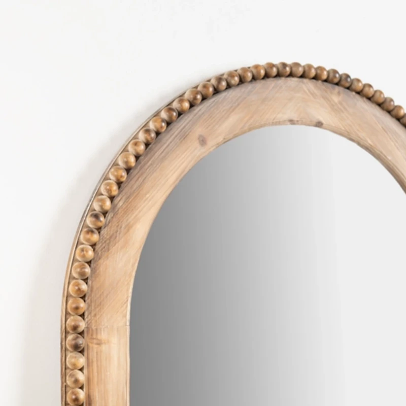 Natural Wood Beaded Arch Leaner Mirror