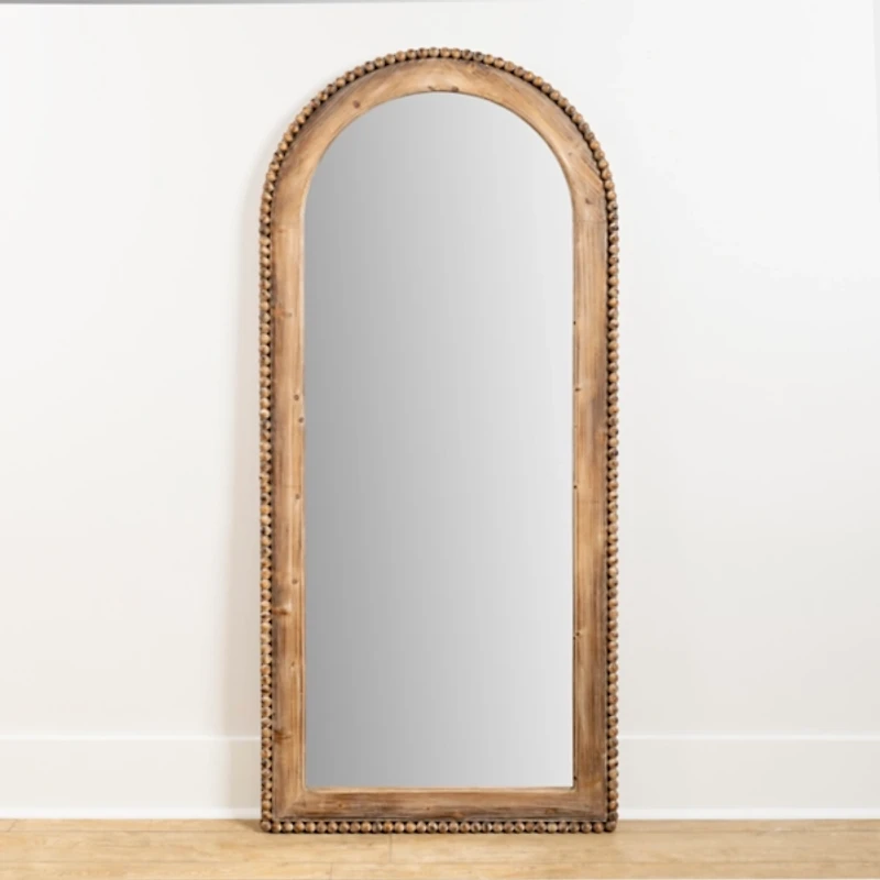 Natural Wood Beaded Arch Leaner Mirror