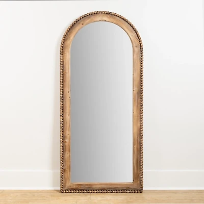 Natural Wood Beaded Arch Leaner Mirror