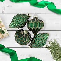 Green & Gold Onion & Finial Ornaments, Set of 4