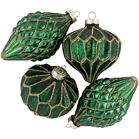 Green & Gold Onion & Finial Ornaments, Set of 4