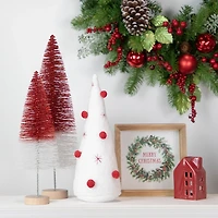 White Plush Cone Pom Pom Tabletop Tree