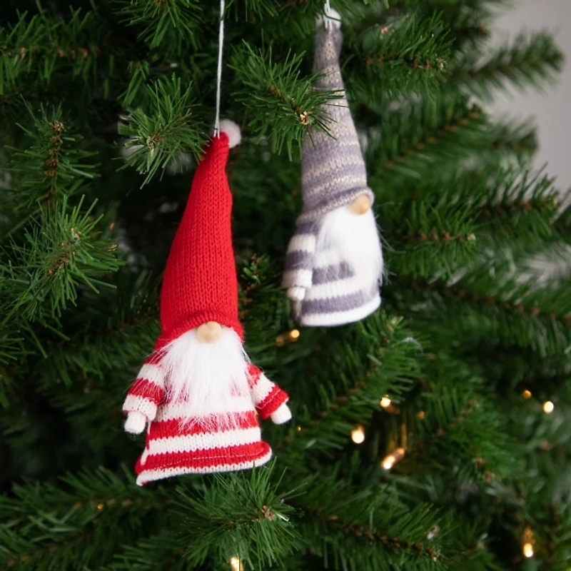 Red and Gray Striped Gnome Decorations, Set of 2