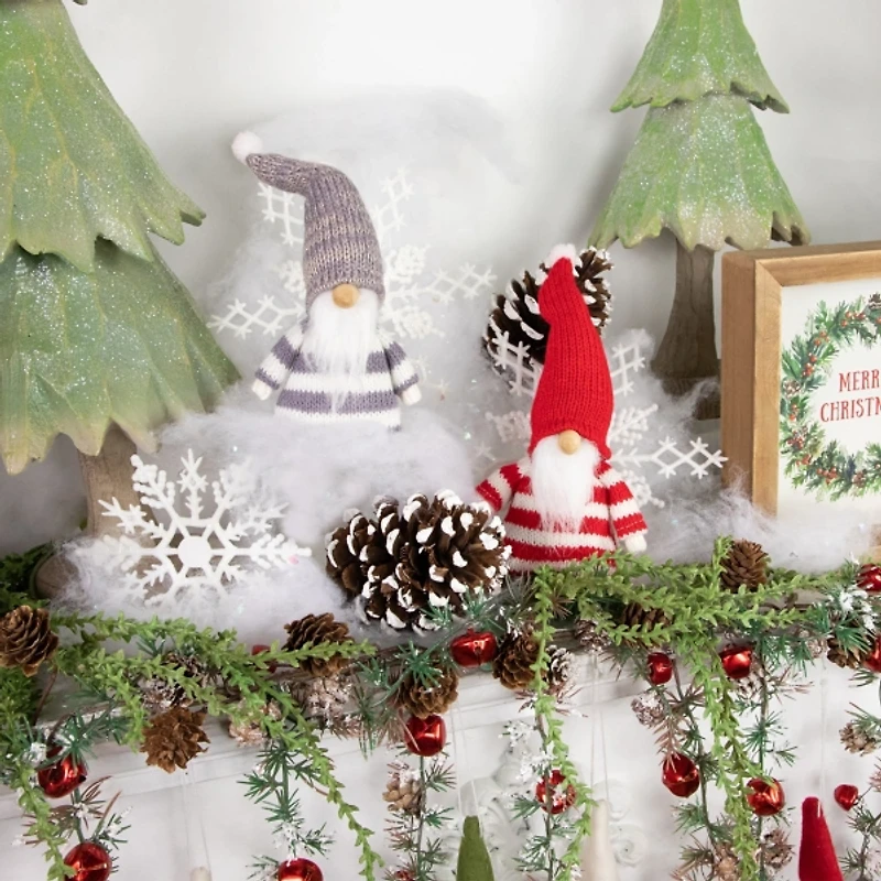 Red and Gray Striped Gnome Decorations, Set of 2