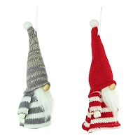 Red and Gray Striped Gnome Decorations, Set of 2