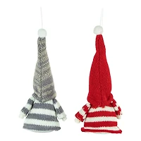 Red and Gray Striped Gnome Decorations, Set of 2