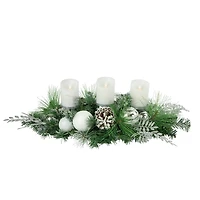 Green Pine and Ornament Candle Centerpiece