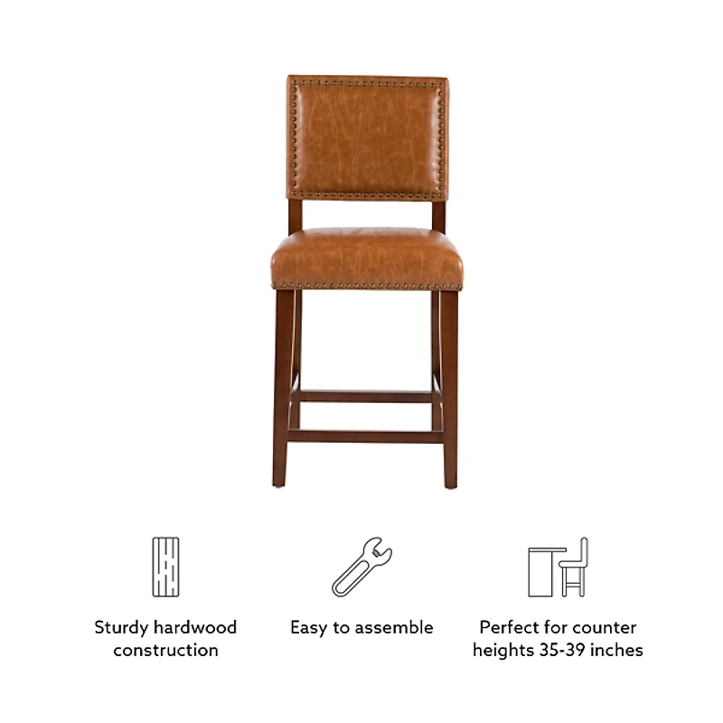 Brown Faux Leather Square Classic Counter Stool