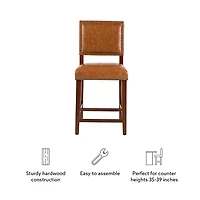 Brown Faux Leather Square Classic Counter Stool