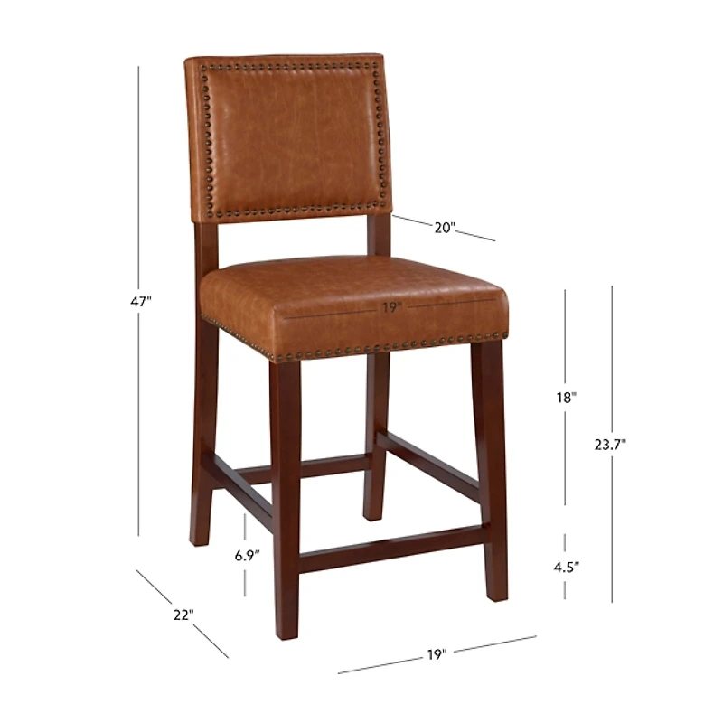 Brown Faux Leather Square Classic Counter Stool