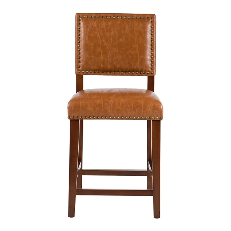 Brown Faux Leather Square Classic Counter Stool