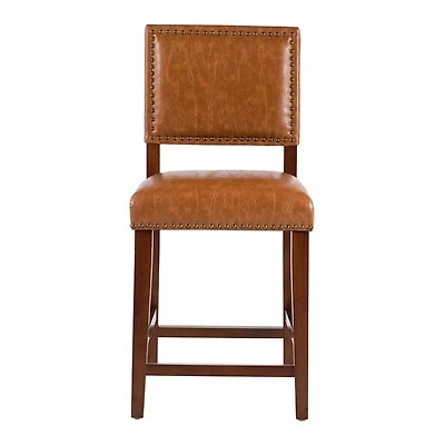 Brown Faux Leather Square Classic Counter Stool