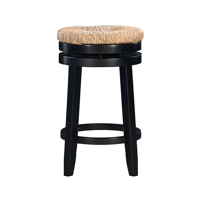 Black Wood Seagrass Seat Swivel Counter Stool