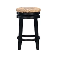 Black Wood Seagrass Seat Swivel Counter Stool