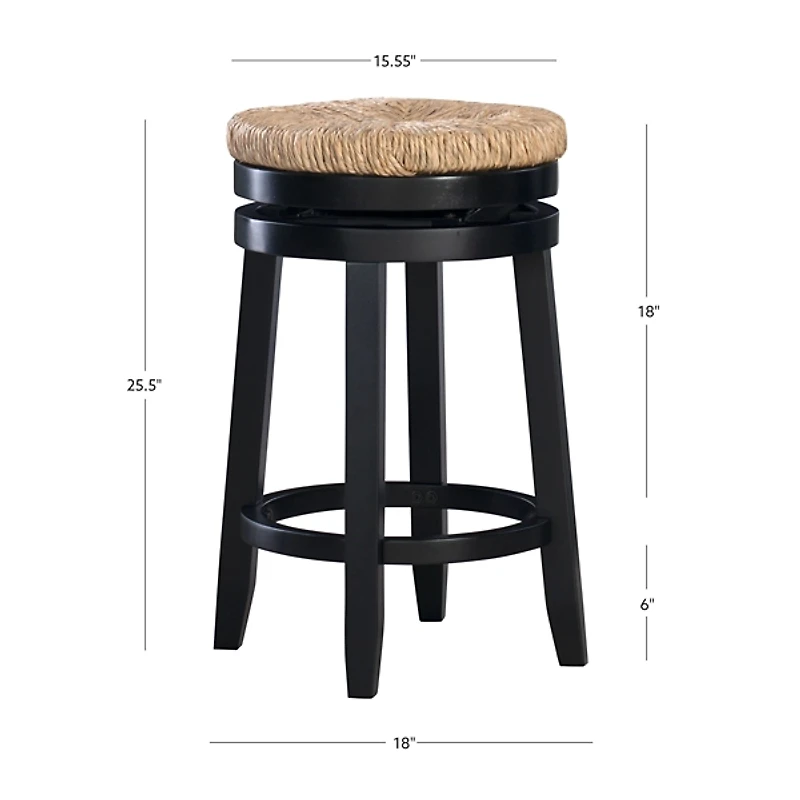 Black Wood Seagrass Seat Swivel Counter Stool